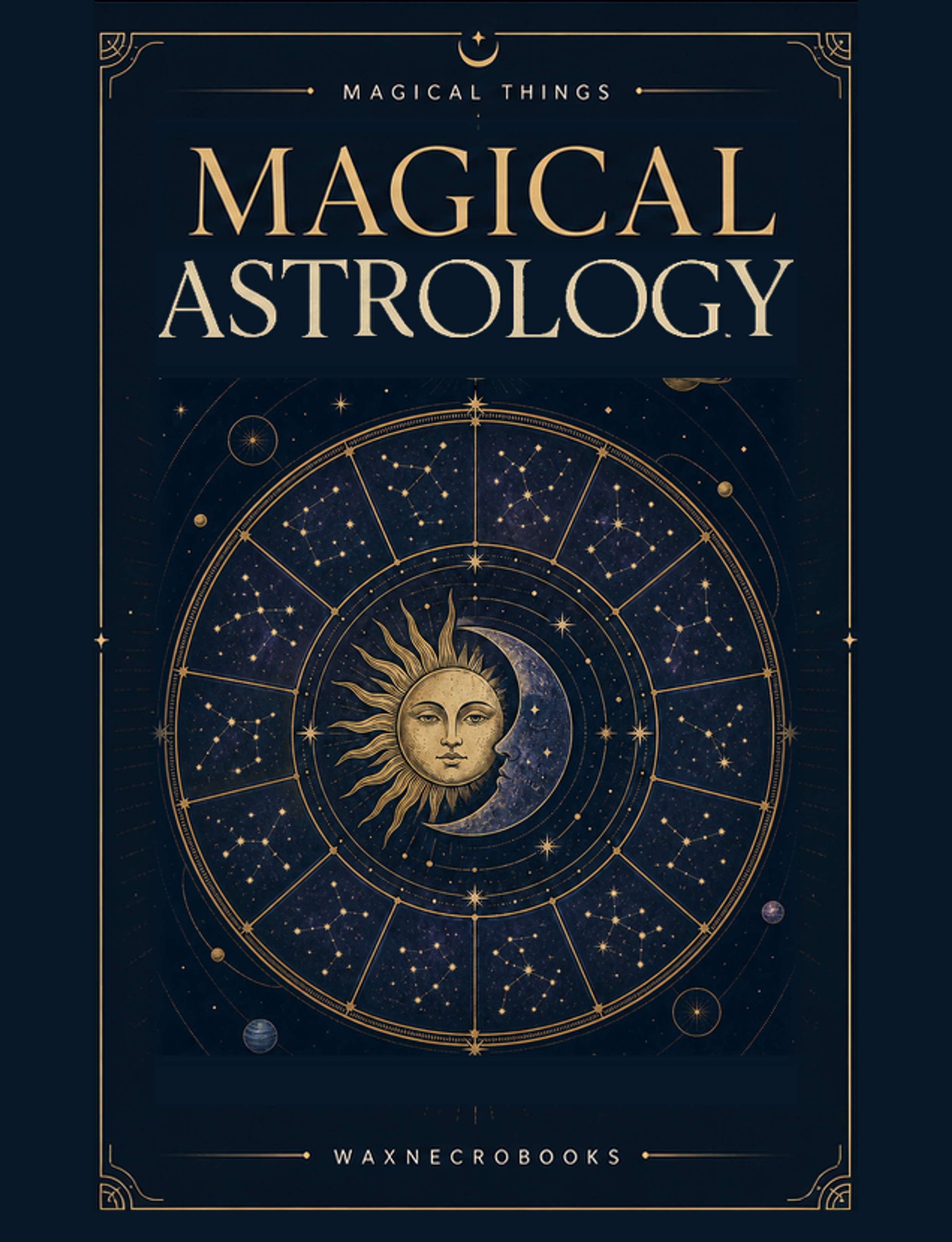 Copertina blu e oro Magical Astrology con ruota zodiacale